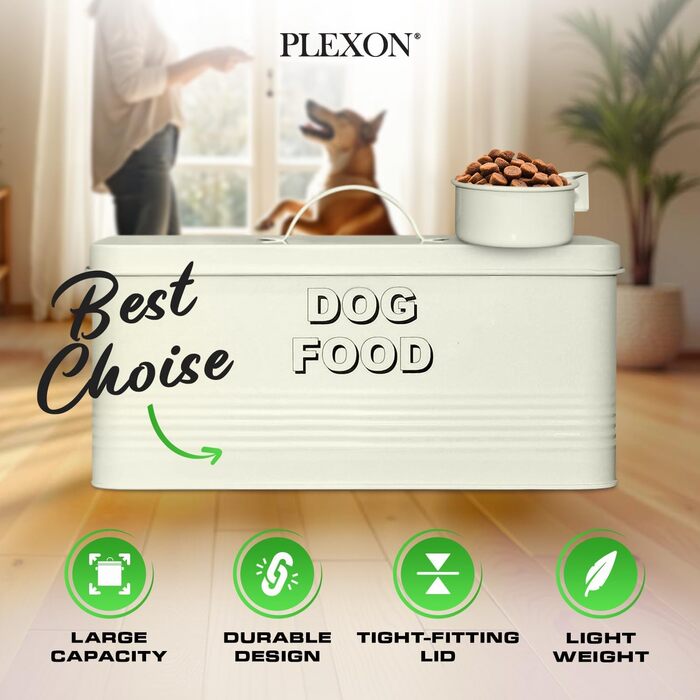 Контейнер для корму Plexon кремовий, герметичний з кришкою та лопаткою, 2 галони, банка для корму та ласощів для собак і котів