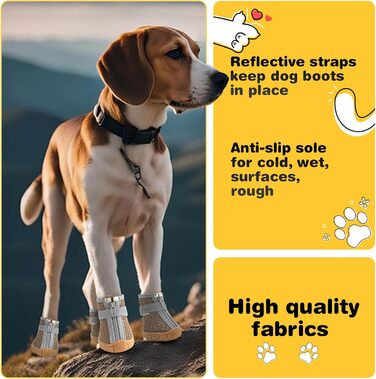 Чоботи для собак Hcpet: дихаючі, з світловідбиваючими ремінцями, для маленьких собак, непрослизькі, 4 шт., армійного кольору