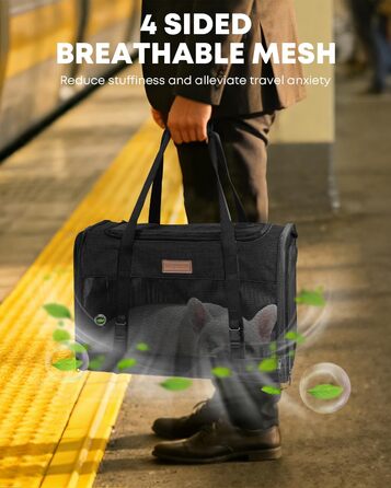 FOXFOCUS Сумка-переноска для собак з м'якими боковинами – 50,8 x 33 x 33 см, безпечний автокрісло, до 6,8 кг, верхній та бічний вхід, велика переноска для тварин з антицарапковим сітком, чорна