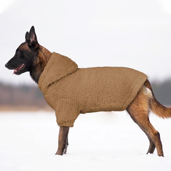 Теплий пуловер для великих собак, з капюшоном, кавового кольору, розмір XL. М'який, зручний, з капюшоном, для екстра великих собак.