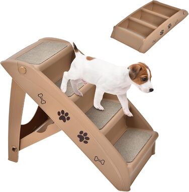 Сходинка для тварин SOARS: 4 сходинки, килимок з повсті, для собак та котів до 60 кг, антиковзаюча, для ліжка, авто, дивану (колір: коричневий)