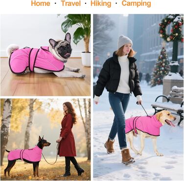 Водонепроникний зимовий одяг для собак Dotoner з повдком: теплий, вітронепроникний, з флісовою підкладкою, для великих собак (S, Рожевий)