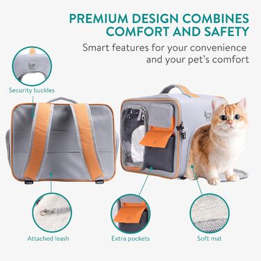 Транспортна переноска для котів Navaris - безпечна та зручна переноска для кота з вікном та 3-стороннім відкриванням, з плечовим ременем та надійними застібками