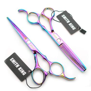 Набір професійних перукарських ножиць: ножиці для стрижки та ножиці для розрідження волосся + гребінці, кольоровий