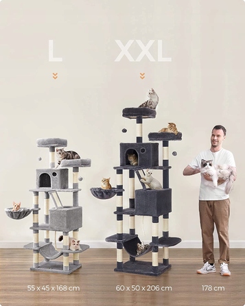 Високий когтеточка-комплекс Feandrea: ігровий центр з лежаком та стовпчиком для кігтів, 161 - 220 см