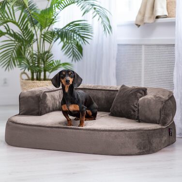 Ортопедичне собаче ліжко Tierlando Sharleen VISCO Plus з м'якої тканини Тедді, 80x60 см, сірий графіт