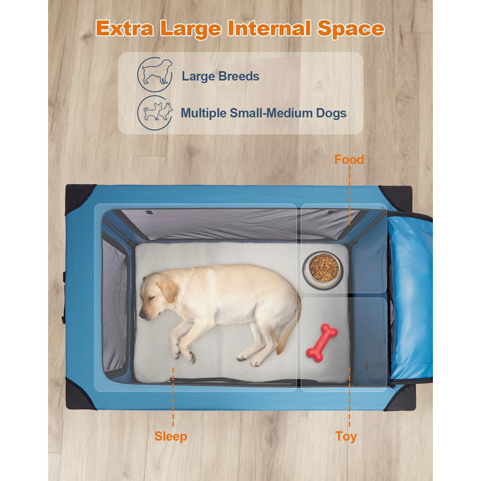 Складаний переносний вольєр для собак Ownpets XXL (122 см), блакитно-чорний, з м'якою підстилкою та міцними сітчастими вікнами