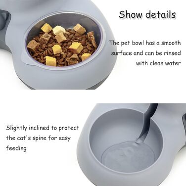 Набір мисок для котів з диспенсером води, підняті миски для котів, станція годування для котів, велика ємність, неслизький набір мисок (сірий)