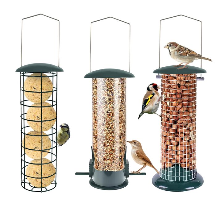 Набір годівниць для птахів Green Haven з металу (3 шт.) - годівниця з сіткою, стійка до білок та щурів