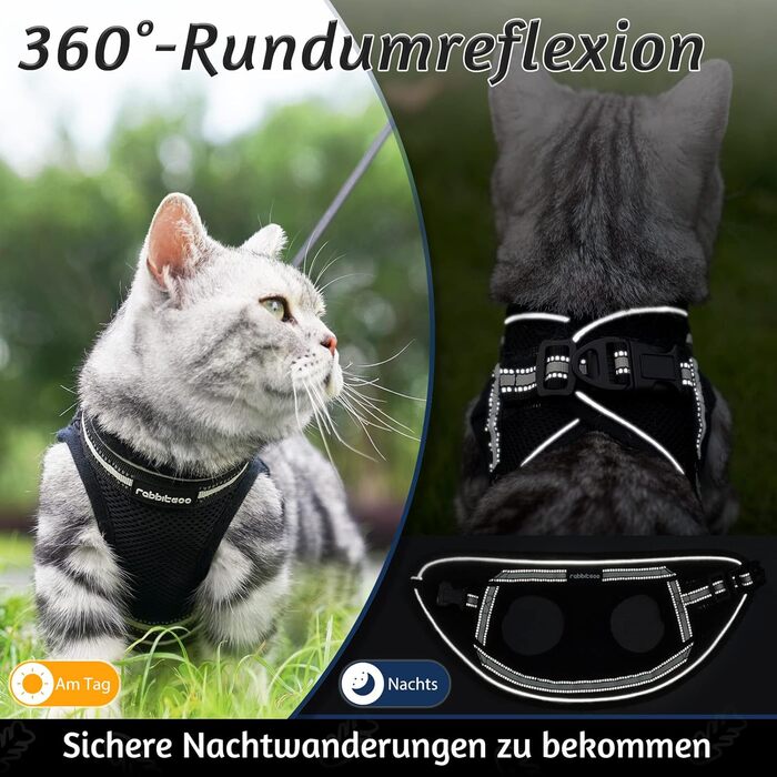 Шлейка для котів Rabbitgoo з повідком, чорна, M (XL, 1 шт.)