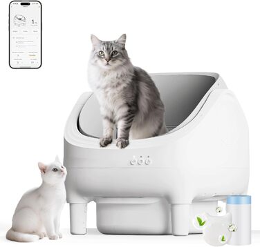 Автоматичний лоток для котів Devoko з керуванням через додаток, для котів до 15 кг, відкритий дизайн, легкий у прибиранні, великий, зручний для котів, ємність на 15 днів