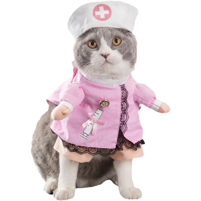 Костюм для собак та котів: милі костюми для тварин, одяг для собак та котів, костюми для Хелловіна та Різдва (медсестра, розмір M)