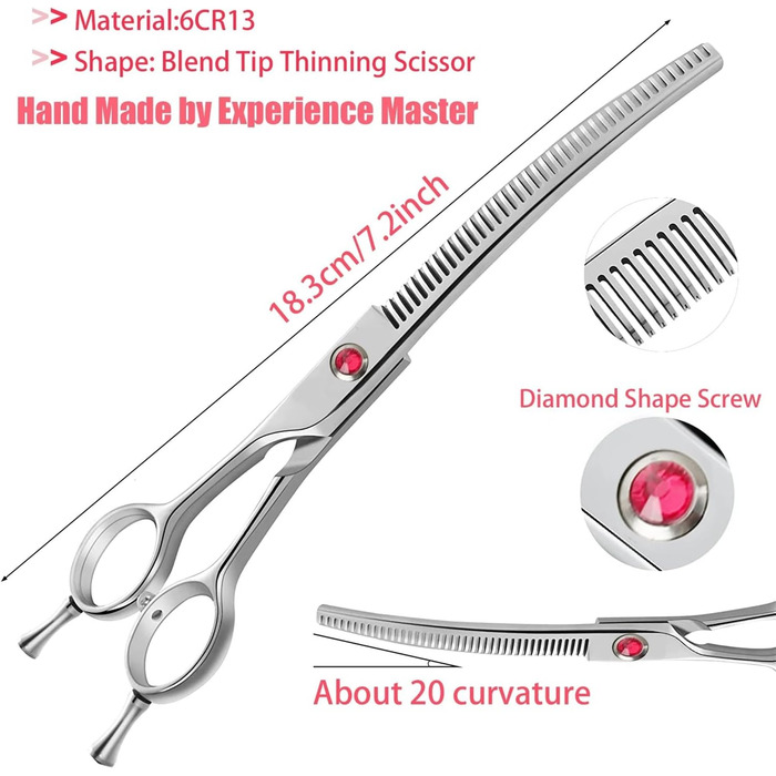 Професійна вигнута ножиця для грумінгу собак 7.2 дюйми, з нержавіючої сталі 440C, симетрична ручка