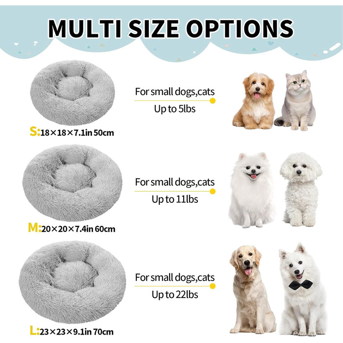 М'яке ліжко для собак та котів, зручне та тепле, 60 см, світло-сірий колір