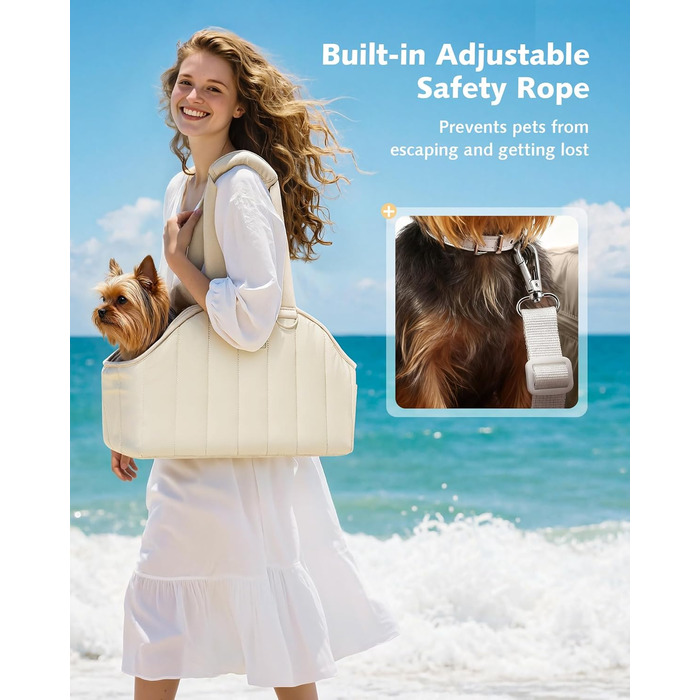 Транспортна сумка для собак Pecute, 4 кг, кремового кольору. Легка, складна переноска для собак та котів, ідеальна для подорожей