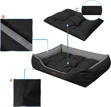 Крісло-ліжко для собак великих, середніх та малих порід - зручне ліжко для домашніх тварин - водонепроникне, розмір L, 92x73 см, графіт з чорним