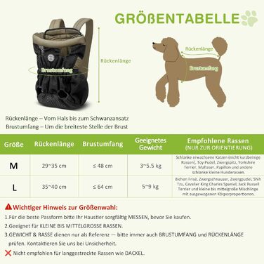 Hunderucksack ALLSOPETS для маленьких собак - Легкий, дихаючий, зручний, з поводком, для подорожей, прогулянок, активного відпочинку (Оливковий, M)