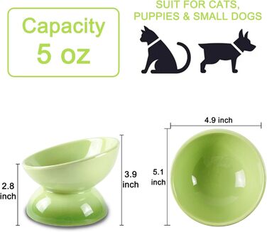 Підвищений годівниця для котів з кераміки, нахилений миска для води або корму, порцеляна, без стресу, запобігання зворотному потоку, придатний для миття в посудомийній машині та мікрохвильовій печі, лаванда (перехід кольору зелений)