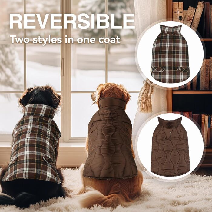 Теплий зимовий одяг для собак VIVAGLORY Softjoy: куртка з захистом живота, кава, розмір L (1 шт.)