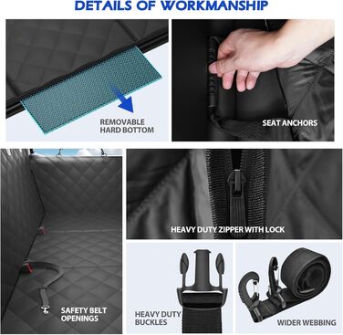 Подовжувач для заднього сидіння вантажівки XL для собак, жорстка основа, чохол на сидіння для собак, водонепроникний, гамак для собак у вантажівці, повний розмір, чохли для сидінь для домашніх тварин Crew Cab F150, RAM1500, Sierra, Tundra, Чорний 59'Lx28.