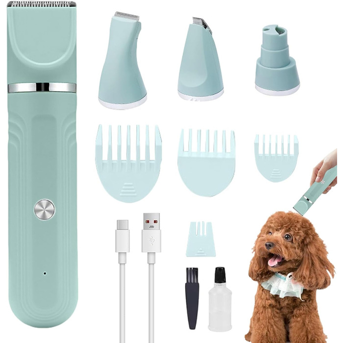 Набір для догляду за собаками вдома - 4-в-1. Електричні ножиці, регульовані, для цуценят, зелений