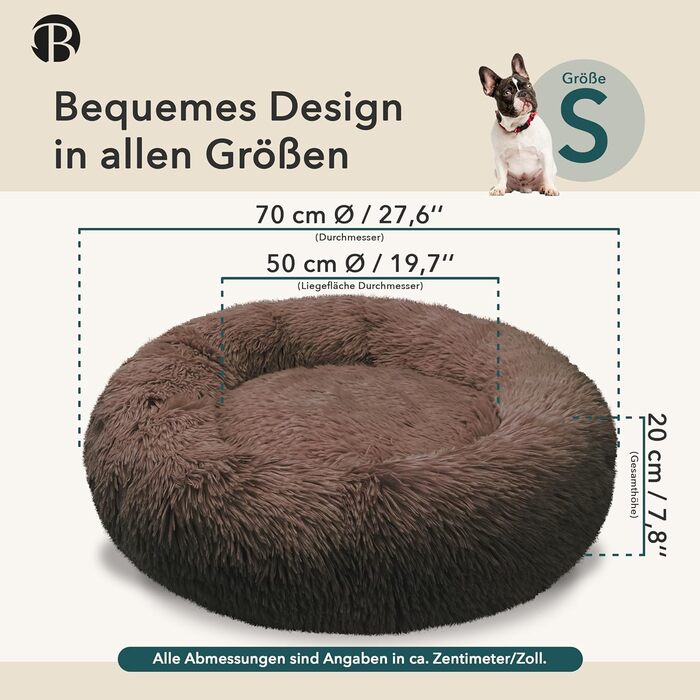 Ортопедичне ліжко для собак середніх порід, 70 см. Квадратне, з ефектом пам'яті, м'яке, з штучним хутром. Колір: Кофе.