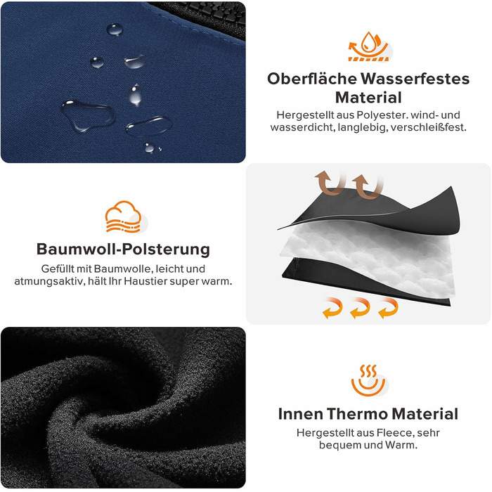 Зимовий одяг для собак Woiil: тепла куртка для середніх собак, водонепроникна, з підкладкою, світловідбиваюча, (3XL, Темно-синій)