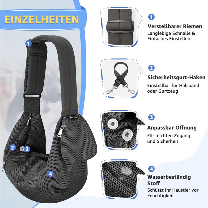 Сумка-переноска для собак SlowTon, сіра, L (4,5-7,2 кг) з регульованим плечовим ременем та передньою кишенею