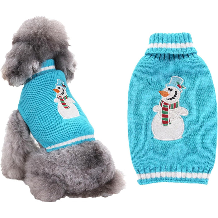 Теплий в'язаний собачий светр на Різдво: милий дизайн з оленем, Сантою та сніжинками. Підходить для собак різних розмірів (XXS-XXL). Кольори: зелений, блакитний.