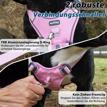Нашийник для собак Wuffley з повідком, безпечний нашийник від вислизання, анти-тяговий нашийник з ручкою та світловідбиваючими елементами, легкий, регульований нашийник для середніх собак (рожевий, XS) Дуже маленький рожевий