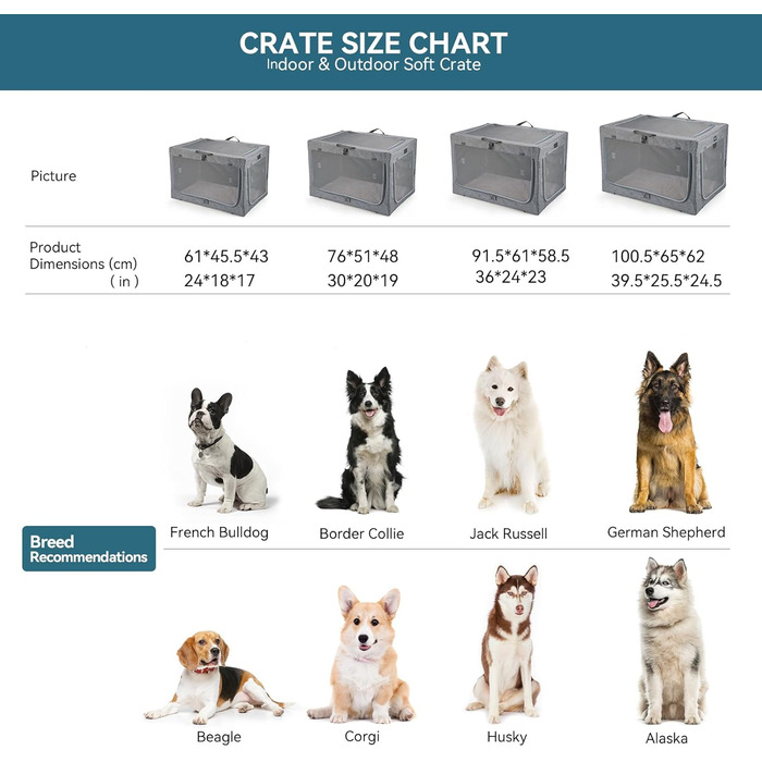 Складаний бокс для собак середніх порід Petsfit, зручна переноска для дому та подорожей, регульований розмір, міцні сітчасті вікна, товста плюшева підстилка, розмір M, сірий