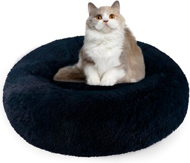 Кішка ліжко Aspand, м'яке, діаметр 60 см - зручне ліжко для котів з неслизьким дном для теплого та затишного сну (60x60x18 см, Темно-синій)