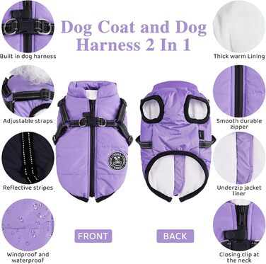 Теплий зимовий одяг для собак: куртка, жилетка, плащ для маленьких, середніх та великих собак. Зелений (3XL, світло-фіолетовий)