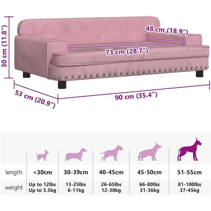 Собаче ліжко VidaXL, 90 x 53 x 30 см, Рожеве