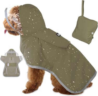 Легкий водонепроникний дощовик для собак з капюшоном, XS-XXL, з регулюванням та світловідбиваючими смугами, з кишенею