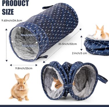 Туннель для морських свинок ONEJU, 2-сторонній, для гри та відпочинку, миючий, з блискавкою, синій