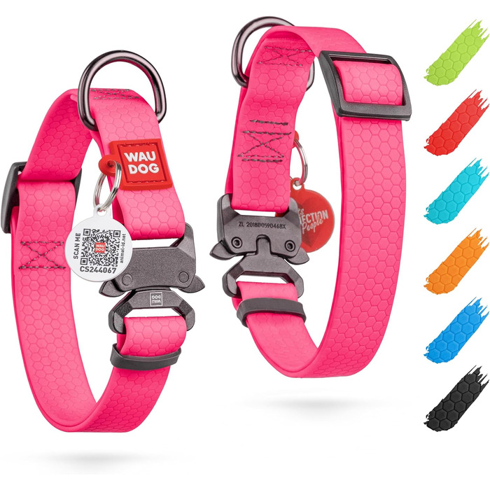 Водонепроникний нашийник для собак WAUDOG: великі, середні та малі породи. Регульований, металевий замок, ширина 25 мм, довжина 31-49 см, рожевий колір