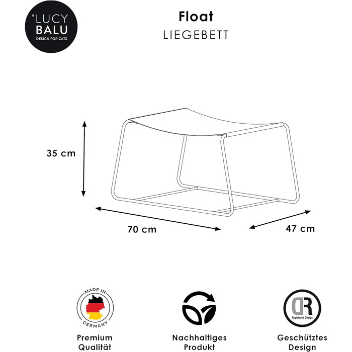 Лежак-гамак для котів LucyBalu Float, 70x47x35 см, металевий каркас, вовняний фетр, білий