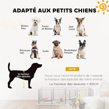 PawHut Вольєр для собак, сталевий вольєр з 12 панелей, розкладний, портативний, 60H см, 2 двері, для малих собак, внутрішній та зовнішній, чорний, 12P, 168 x 168 x 60 см