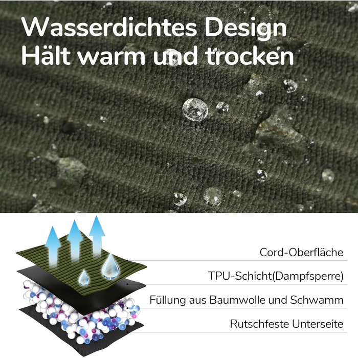 Крісло-ліжко для собак великих порід FUKUMARU, м'яке та зручне, з водонепроникним покриттям, з тканини Cord, можна прати, не ковзає, знімний чохол на блискавці, 93 x 63 x 22 см, зелене
