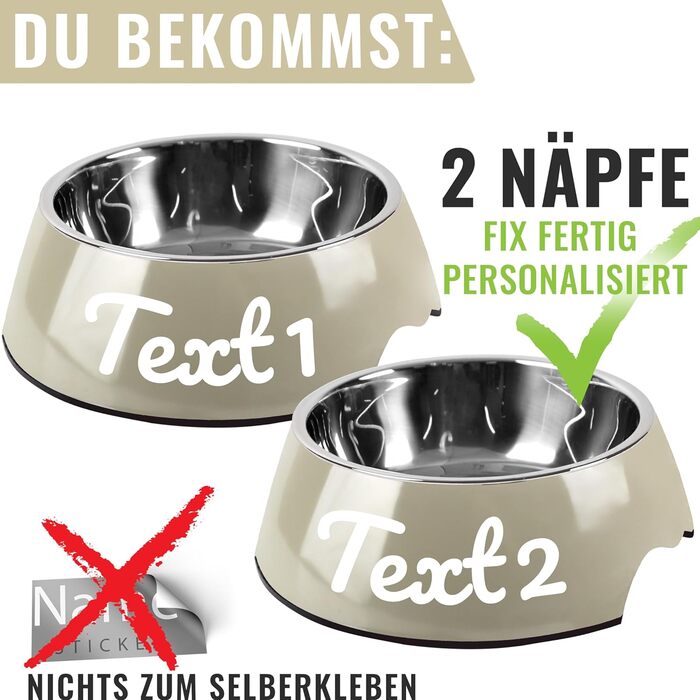 Набір мисок для корму ne&no® для собак та котів (S, 170 мл) з іменем, неслизькі | Миски для котів та собак | Taupe (S)
