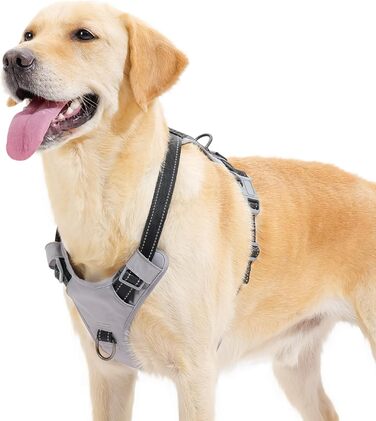 Шлейка для собак Huntboo Anti-Zug, не тягне, для малих, середніх та великих собак, з відбиваючими елементами та 2 карабінами, регульована, для тренувань та бігу (M, чорна)