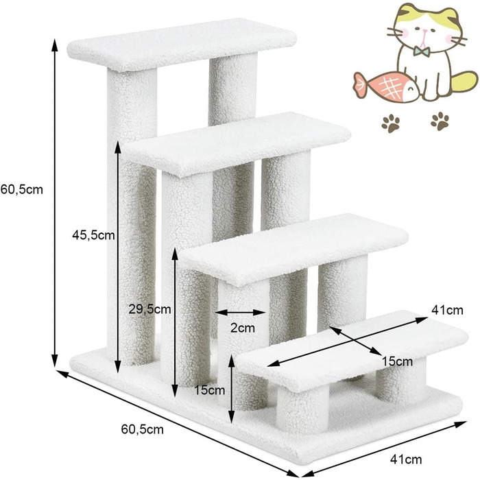 Сходинка для кота та собаки GYMAX з 4 сходинками, 60,5 x 41 x 60,5 см, бежевий колір