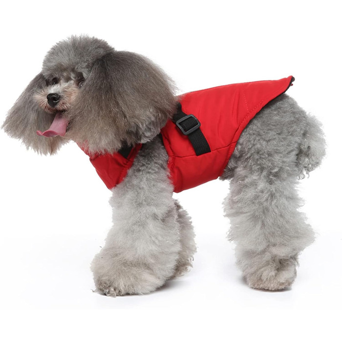 Тепла куртка для собак, жилет, повід, зимова куртка 2-в-1, без тяги, жилет для собак, повід, комплект, куртка для цуценят, маленьких та середніх собак, червона, розмір M