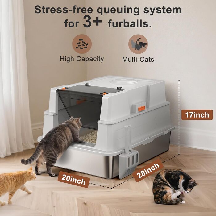 Велика лоток для котів з нержавіючої сталі з кришкою, XXXL, для великих та кількох котів, високі бортики, захист від протікання сечі, антибактеріальний, легко чистити