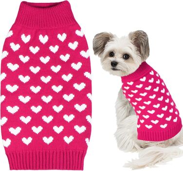 Вовняний пуловер для собак на День святого Валентина з червоним сердечком (M, червоний)