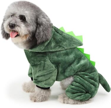 Костюм для собак - динозавр (зелений, 3 шт.) FRCOLOR, теплий матеріал, для свят та фотосесій