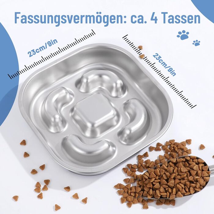 Антислизька годівниця для собак Nayelf з нержавіючої сталі 304, з силіконовим дном, 23*23*4.5 см