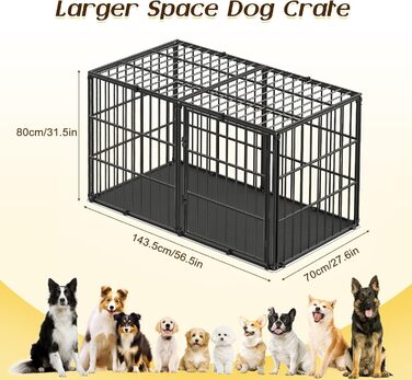 Міцний собачий переносний клітка Pawaboo 56 дюймів: надійний, з килимком, антивандальний, з металевим вольєром та замком, чорний
