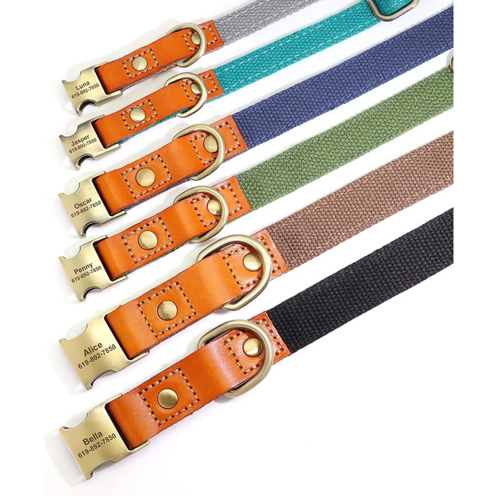 Персоналізований набір повідка та нашийника для собак з нейлону та шкіри, блакитний, S